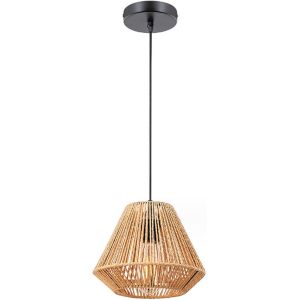 Kal-Lustre Rotin Luminaire Vintage Industrielle E27 Boho Lampe De Suspension Rétro Ø24cm Abat-Jour Cage En Forme Diamant En Métal Et Corde De Chanvre Luminaire Plafonnier Pour Salon Salle Chambre - Neuf