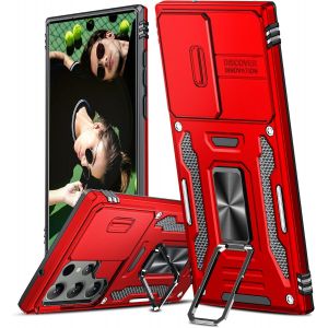 Mdy-Coque Pour Samsung S23 Ultra 5g(Pas S23) Antichoc Avec Full Protection Caméra Coulissante,Anneau Support, Étui De Pc Dur Et Tpu Silicone Militaire Anti-Rayures Coque Galaxy S23 Ultra-Rouge - Neuf