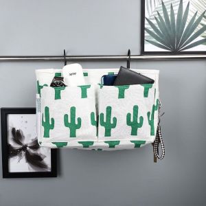 Pochette de chevet blanche et verte, sac de rangement pour lit superposé, organiseur de poches de lit, sac de rangement suspendu pour téléphones portables, livres, vêtements - Neuf