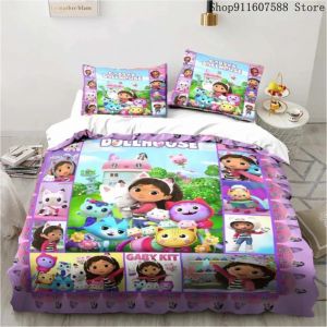 Parure De Lit Maison De Poupée Gabby's Kawaii, Ensemble De Lit Simple Double, Decoration D'intérieur Pour Filles Et Enfants, Ensemble De Housse De Couette Avec Chat Mignon De Dessin Anime - Neuf