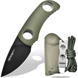 Runer Couteau De Cou Fixe Avec Fourreau Et Lanière,4,7cm Lame Full Tang Edc Couteau De Cou Pour L'extérieur (Vert+Noir Titane) - Neuf