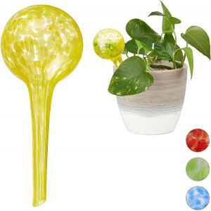 Globes d`arrosage Lot de 2,Distributeur Eau Plantes et Fleurs,Outil de Bureau,&Oslash; 6 cm,Verre,Jaune - Neuf