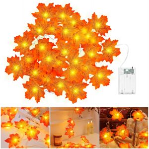 Jgd-Guirlande D'automne, Decoration Automne Pour Halloween, 3 M 20 Led Feuille D'&eacute;rable Guirlande Lumineuse &Agrave; Piles Pour Halloween, F&ecirc;te, Citrouille, No&euml;l Decoration. - Neuf