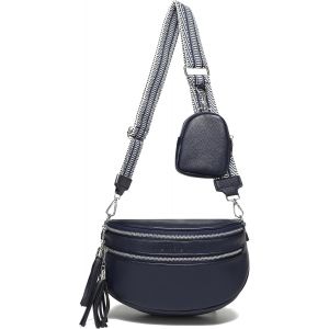 KALANKA-Sac à Bandoulière Femme Cuir Végétalien Sac Banane Femme Bleu Petit Sac A Main Femmes Bandoulieres avec 5cm Sangle Sac Bandouliere et Porte-Monnaie - Neuf