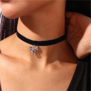 Kal-Collier Ras Du Cou Gothique En Velours Noir Avec Zircone Cubique En Argent Avec Noeud Et Coeur En Cristal Bowkont Collier Ras Du Cou Avec Cha&icirc;ne Cadeaux Bijoux Pour Femmes Filles - Neuf