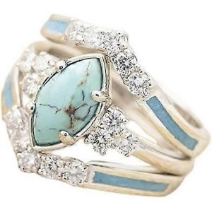 3 Pcs Bague Set Naturel Turquoise Diamant Anneaux Turquoise Argent Couleur Anneaux Pour Femmes Turquoise Bijoux P&eacute;tillant Pierre Naturelle - Snngv - Neuf