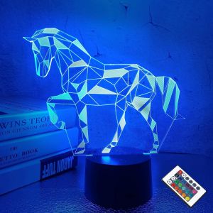 Veilleuses Pour Enfants Cheval Illusion 3d Lampe De Chevet 16 Couleurs Changeantes Avec T&eacute;l&eacute;commande Meilleurs Cadeaux D'anniversaire Pour Enfant B&eacute;b&eacute; Gar&ccedil;on Et Fille - Neuf