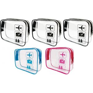 MAA-5 Pièces Trousse de Toilette Transparente, Kit Voyage Avion, PVC Étanche Trousse de Maquillage de Voyage,Sacs d'avion Transparents, pour Le Transport de Liquide, Hommes, Femme - Neuf