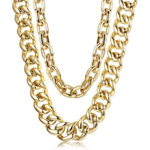 Trahoo-2 Pcs Collier En Or Pour Hommes Grand Collier Chunky Bijoux Hip Hop Années 80 90 Personnalisé Style Punk Chaîne En Or Collier Bijoux Fantaisie - Neuf