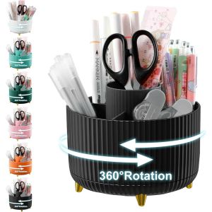 Organisateur De Bureau Rotatif à 360°,Rotatif Pot A Crayon avec 5 Compartiments,Organiseur Bureau Rotatif De Papeterie pour Le Bureau,l'école,Les Crayons A Domicile (Noire) - Neuf