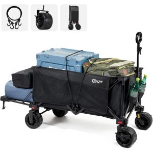 Chariot De Plage Avec Freins, Chariot De Plage Pour Sable Avec Roues Larges, Chariot De Camping De 300 L, Chariot De Camping Avec Hayon Réglable, Chariot Pliable Robuste Pour Événement De - Neuf