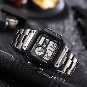 Yikaze Montre Numérique Montre Pour Hommes Bracelet En Acier Inoxydable Compte À Rebours Montres De Sport Led Étanche Montre-Bracelet Électronique Pour Hommes Cadeaublack - Neuf