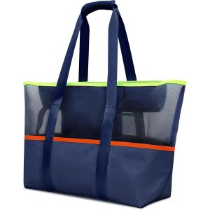 Grand Sac De Plage En Maille Avec Fermeture &Eacute;clair,Fourre-Tout Anti-Sable Pliable Main Sac Avec 7 Poches De Rangement Pour Utilis&eacute; Pour La Natation,La Plage,Le Camping,Le Shopping - Neuf