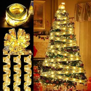 Le Ruban brillant Cha&icirc;ne de Lumi&egrave;res de 10m LED Lumi&egrave;res de No&euml;l,Arbre de No&euml;l D&eacute;coration,Dentelle Bow DIY sapin de No&euml;l, D&eacute;cor de Vacances, Int&eacute;rieur Ext&eacute;rieur,Lumi&egrave;re Blanche Chaude - Neuf