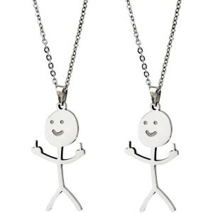 Kal-2 Pièces Argent Collier De Doigt Souriant Collier De Graffiti Drôle Chaîne De Doigt D'honneur Cadeau Amusant Pour Un Bon Ami - Neuf