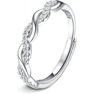 Kahfl-Bague Femme En Argent 925 Bague Argent Femme Bague Réglable Bague Corde Tordue Eternité Bague Zircone Cubique Bague De Fiançailles Anneau Pour Mariage Alliance Anniversaire Bijoux Femme - Neuf