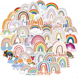 Cmjaagur-60 Pièces Arc En Ciel Stickers,Colorés Autocollant En Vinyle Imperméable Pour Ordinateur Portable Bagages Ordinateur Tablette Scrapbooking Planche À Roulettes Voiture Velo[M2446] - Neuf
