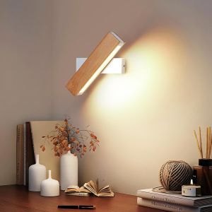 Veilleuse Bois Personnalis&eacute;e, 4W Moderne Applique Murale Led Interieur, Lampe Murale 350&deg; Rotatif 3000K Lumi&egrave;re Blanche Chaude Pour Couloir, Escalier, Toilettes, Chambre, Cuisine, Armoire - Neuf