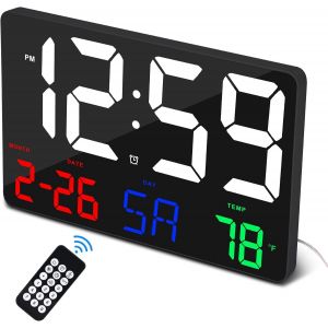 R&eacute;veil num&eacute;rique 11,5"" Grand &eacute;cran et t&eacute;l&eacute;commande sans Fil-Horloge Murale LED surdimensionn&eacute;e avec dat -12/24 h-Grande Horloge pour la Maison,Le Bureau,la Cuisine,la Gym - Neuf