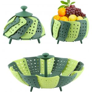 Subzonal-Panier &Agrave; Vapeur De L&eacute;gumes,2 Pcs Panier Vapeur, Panier &Agrave; Vapeur Pliable, Paniers &Agrave; Vapeur &Agrave; Haute Temp&eacute;rature, Paniers &Agrave; Vapeur Pour L&eacute;gumes R&eacute;glables Pour Fruits Et L&eacute;gumes, Vert - Neuf