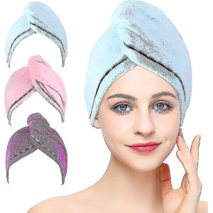 Ensemble De 3 Serviettes De Cheveux En Microfibre À Séchage Rapide Super Absorbantes Avec Boutons Et Boucle - Neuf