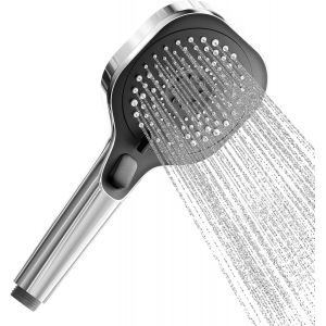 Pommeau de douche haute pression KFSC001-3 modes de sortie - Avec fonction d'arr&ecirc;t d'eau - Chrom&eacute; - Neuf
