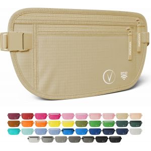 CAUC-Sac Banane Femme Ultra Fin avec Protection RFID, Antivol Banane Homme avec Sangle R&eacute;glable, Ceinture Course &agrave; Pied L&eacute;g&egrave;re pour Voyage et Sport, Pochette Secr&egrave;te pour Telephone et Passeport - Neuf