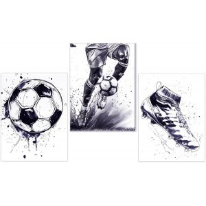 KALANKA-Lot de 3 Football Posters Noir et Blanc Bleu&acirc;tre Toiles Tableau Salon Tableau Decoration Murale Poster Mural pour Salon ou Chambre &agrave; Coucher Sans Cadre (30 &times; 40 cm) - Neuf