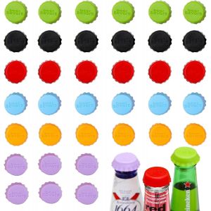 Checarzhn--No1-36 Pièces Bouchon Silicone Bouteille Verre Vin,Bouchon De Bouteille De Bière Réutilisable En Silicone Alimentaire Pour Bouteilles De Vin,Bière,Champagne,6 Couleurs - Neuf
