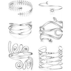 Kal-Lot De 6 Bracelets Bras Pour Femme Et Fille | Ouvert Bohème Bracelet Manchette Bras Ensemble | Minimaliste Bracelets De Manchette Réglables Pour Accessoires D'halloween - Neuf