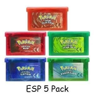Kadel-Gba Jeu Pokemon Série 32 Bits Cartouche De Jeu Vidéo Console Carte Pokemon Émeraude Feuille Rouge Vert Rubis Saphir Multi-Langue,Esp 5 Pack - Neuf