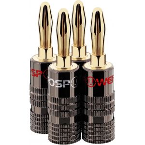 Fiches Bananes Premium Plaqu&eacute;es Or 24K avec Double Vis - Connecteurs pour HiFi, Haut-Parleurs, Amplificateurs & Home Cin&eacute;ma - Lot de 4 - Neuf