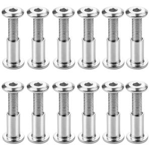 Lot de 12 Reliure &agrave; Vis M6 x 20mm Vis de Connexion avec Boulon Boulons de Fixation &agrave; Douille Hexagonale Boulon de Reliure &agrave; T&ecirc;te Plate avec &Eacute;crou de Manchon pour Connecter les Armoires,les &Eacute;tag&egrave;res - Neuf
