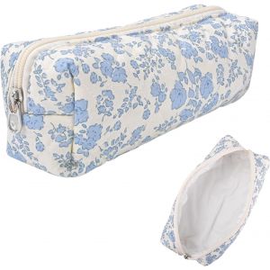MAA-Trousse à crayons florale pour filles et femmes - Jolie trousse à crayons avec fermeture éclair - Grande ouverture - En coton matelassé - Petite pochette de rangement pour maquillage, orchidée - Neuf