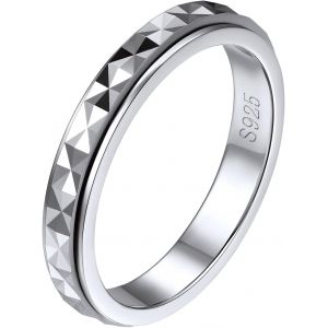Tianyi-Bague Femme Rotative Sablé Rayure Losange Anneau Tournante Homme Argent 925 Anti-Stress Bague Anxiete Garcon Fille - Neuf