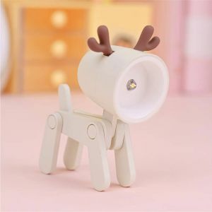 Led Veilleuse Mini Lampe De Bureau Pliante Mignon Lumières Pour Animaux De Compagnie Chien Cerf Portable Veilleuse Étudiant Salon Décor Cadeau--Off White Deer - Neuf