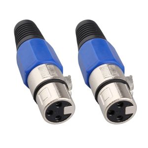Lot de 2 Connecteurs XLR 3 Broches Femelles 3 Broches pour Microphone Femelle à Souder en Métal Femelle Prise Jack XLR Connecteur Audio Bleu/Noir/Argenté avec Soulagement de la Tension Bleue - Neuf