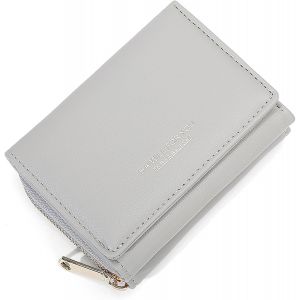 CAUC-Mini portefeuille pour femme en cuir - Petit portefeuille pour femme - Grande capacit&eacute; - Petit porte-monnaie pour femme - Nombreux compartiments - Grand, gris, Compact - Neuf