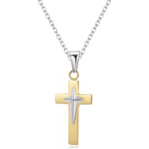 Kal-Collier Homme Croix Chretienne Homme Chaine Or Homme Pendentif Croix Strass Acier Inoxydable Cadeau Anniversaire Homme Bijoux Homme - Neuf