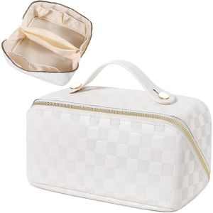 KALANKA-Grande Trousse de Maquillage Voyage avec Poign&eacute;e, Trousse de Toilette Femme Homme, Trousse de Rangement Toilette, pour Makeup, Accessoires Ou Voyage (Blanc) - Neuf