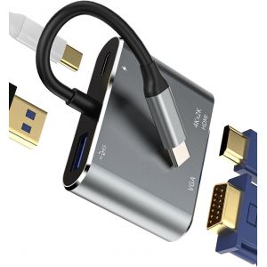 Adaptateur USB C vers HDMI VGA Thunderbolt 4 USB 3.0 Hub(4en1) Chargeur Jack Apple iPhone 15 Pro Max Plus iPad Pro Air Macbook M2 Stations d'accueil Ordinateur Portable Compatible pour Samsung Huawei - Neuf