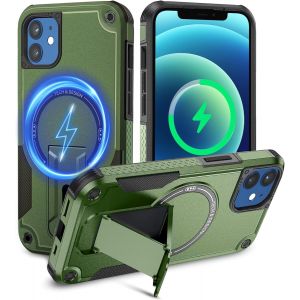KALANKA-Magn&eacute;tique Coque pour iPhone 12 / iPhone 12 Pro avec Support, [Compatible avec MagSafe] Support int&eacute;gr&eacute;, Protection Militaire, Coque de T&eacute;l&eacute;phone Robuste Antichoc pour iPhone 12/12 Pro, Vert - Neuf