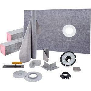 Ulteronixshop-Kit receveur de douche 965x1524 mm seuil de douche &eacute;tanche avec drain d&eacute;cal&eacute;e ABS, grille acier inoxydable 10 cm, 2 bordures de douche et truelle d&eacute;coupables, bac de douche pour salle d - Neuf