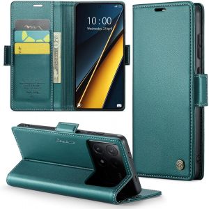 Kal-Coque Pour Poco X6 Pro Étui Portefeuille Wallet Cover En Cuir Pu Avec Cartes Magnétique Et Rfid Protection Antivol Folio Housse Poco X6 Pro 5g Case, Vert - Neuf