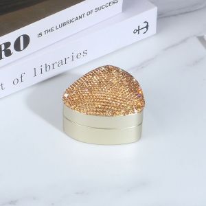 (Champagne) 1pc En Forme De Coeur Strass Bague De Fiançailles De La Boîte De Velours, Boîte À Bijoux Titulaire Avec La Lumière De Led Pour Des Boucles D'oreilles De Mariage Pièces De Cadeau D'anniversaire - Neuf
