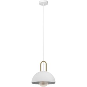 Suspension Luminaire Calmanera,Lustre Chambre En Métal Blanc Et Laiton Brossé,Plafonnier Salon Ou Salle À Manger,Douille E27 - Neuf