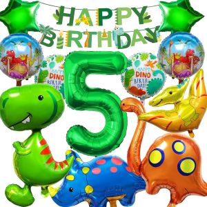 SJZG-Dinosaure Deco Anniversaire 5 Ans, Xxl Dinosaures Ballons Decoration Anniversaire, 12 Pièces Dino Decoration Anniversaire Garcon Avec Bannière Pour 5 Ans Garçons Enfants, Kit Anniversaire Fête - Neuf