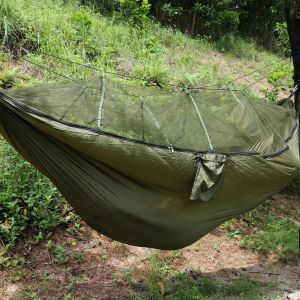 Hamac De Camping Double Personne Avec Moustiquaire Pour Jardin Ext&eacute;rieur Jungle (Vert Militaire) - Neuf