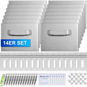 MEVRONISSHOP-Lot de 14 crochets de suspension Dibond et verre acrylique (8 x 6 cm) - Autocollant - Pour photos, miroirs - Jusqu'&agrave; 8 kg - Neuf