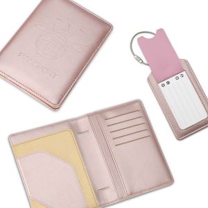 Étui de protection pour passeport (or rose), protection RFID, pochette portefeuille, étui de protection pour passeport avec 1 étiquette de bagage et documents - Neuf